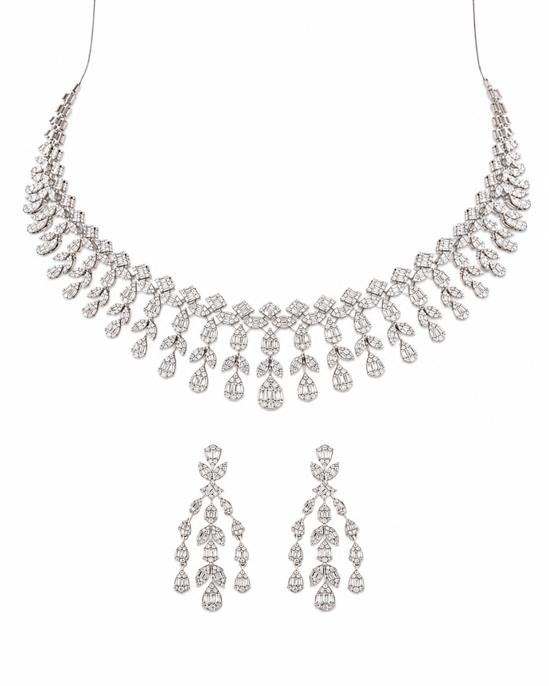 Luxury Natural Diamond Necklace & Earrings Set in 18K Gold