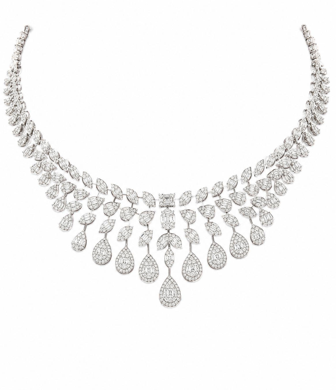 Luxury Natural Diamonds Drop Necklace In 18K White Gold