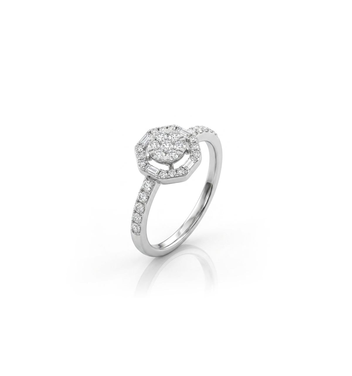 Hexa Halo Diamond Ring in 18K White Gold