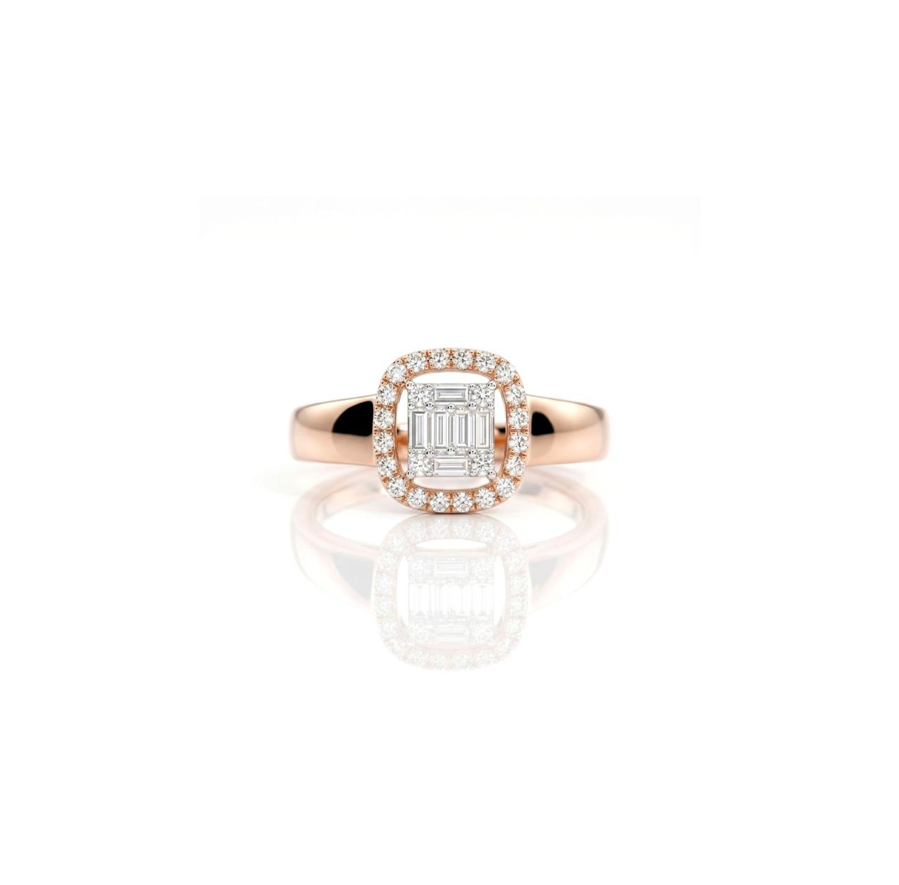 Luxury Natural Emerald Cut Diamond Halo Ring in 18K Rose Gold