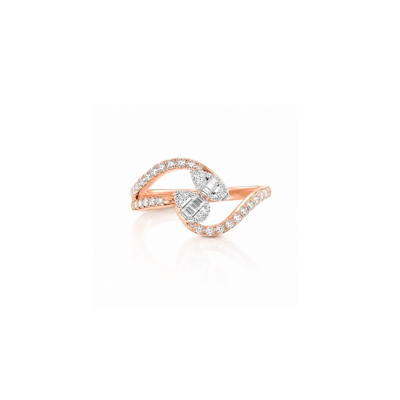 Luxury Natural Pear Shape Diamond Crossover Ring in 18K Rose Gold