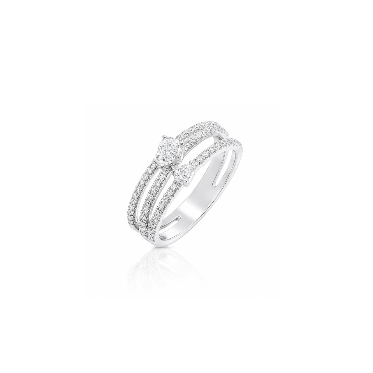Luxury Natural Pear Shape Diamond Double Band Ring in 18K White Gold