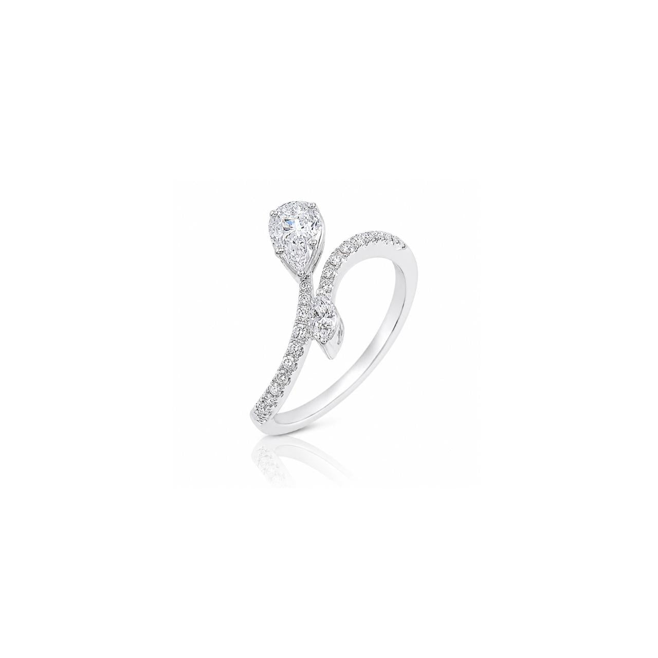 Luxury Natural Pear Shape Diamond Open Ring in 18K White Gold