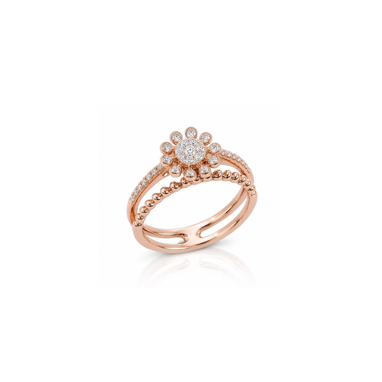 Luxury Natural Diamonds Flower Shape Ring In 18K Rose Gold