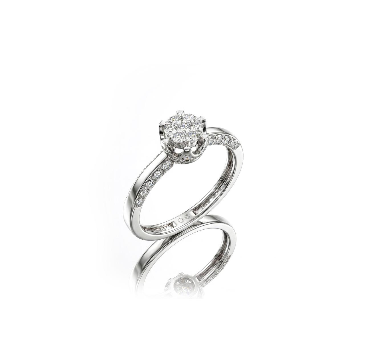 Luxury 18K Gold Round Cluster Natural Diamonds Engagement Ring
