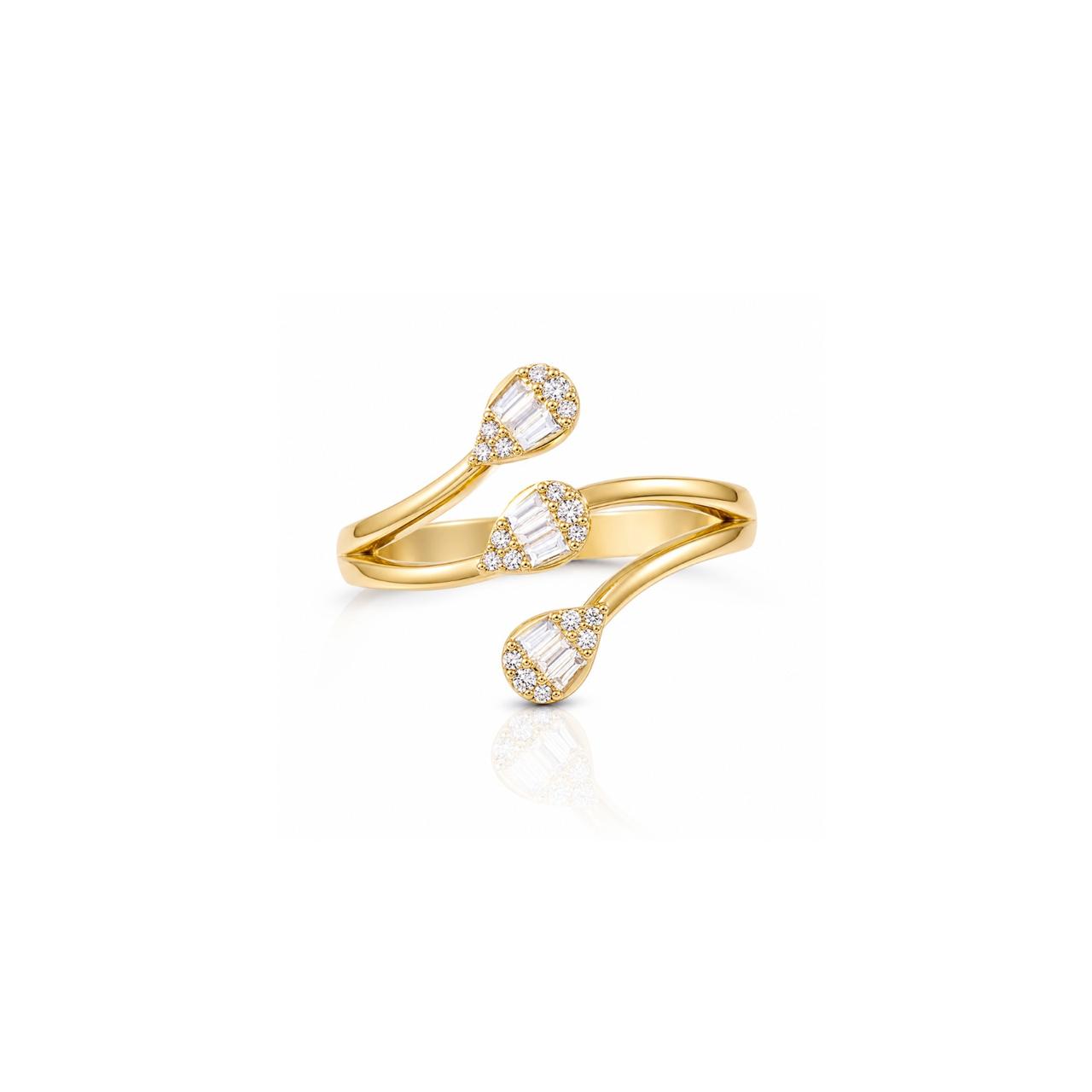 Luxury Natural Baguette Diamonds Open Ring in 18K Yellow Gold