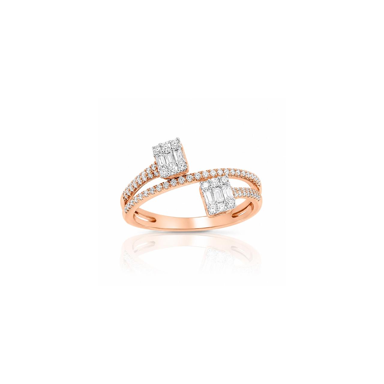 Luxury Natural Baguette & Round Diamond Ring In 18K Rose Gold
