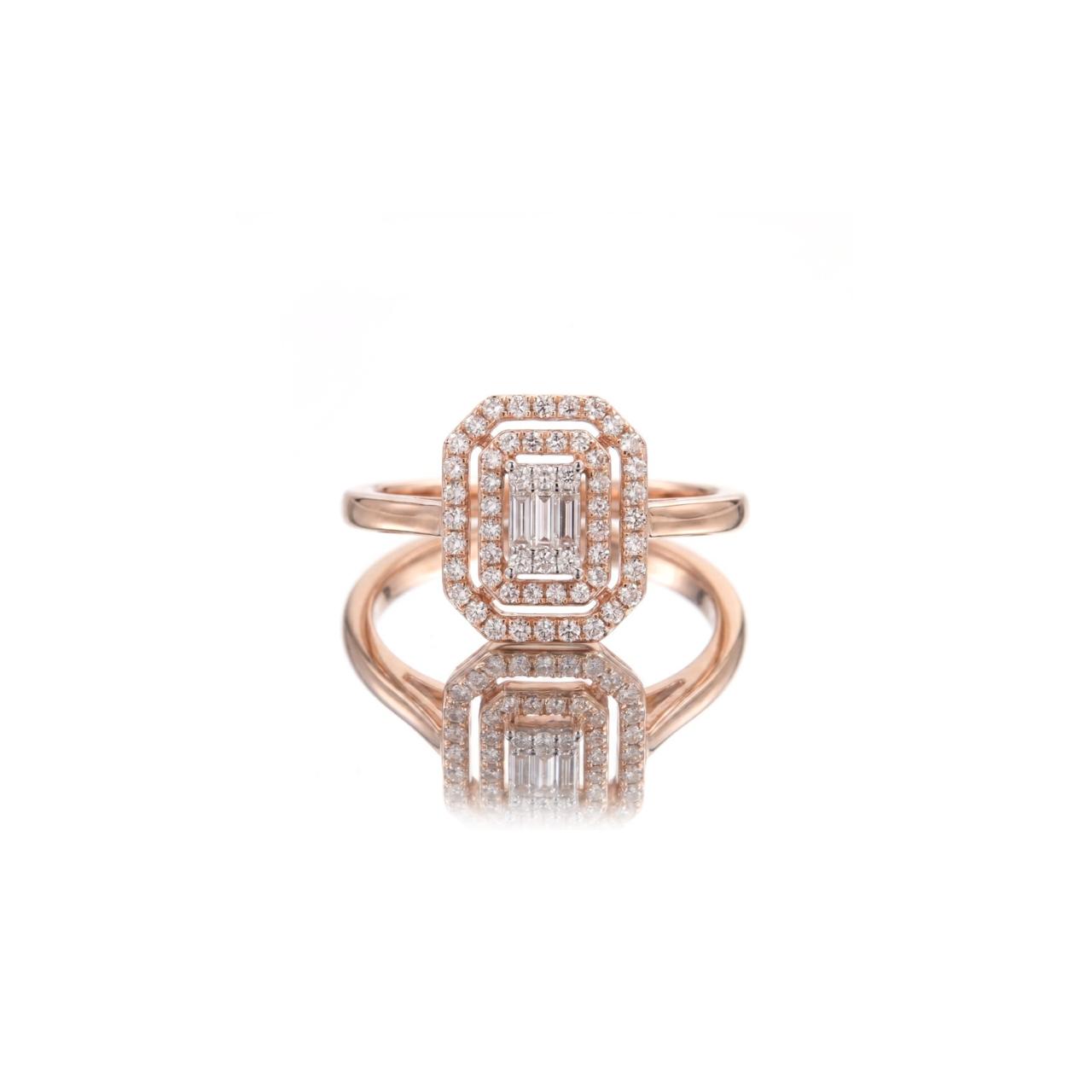 Luxury Natural Diamonds Emerald Shape Ring In 18K Rose Gold